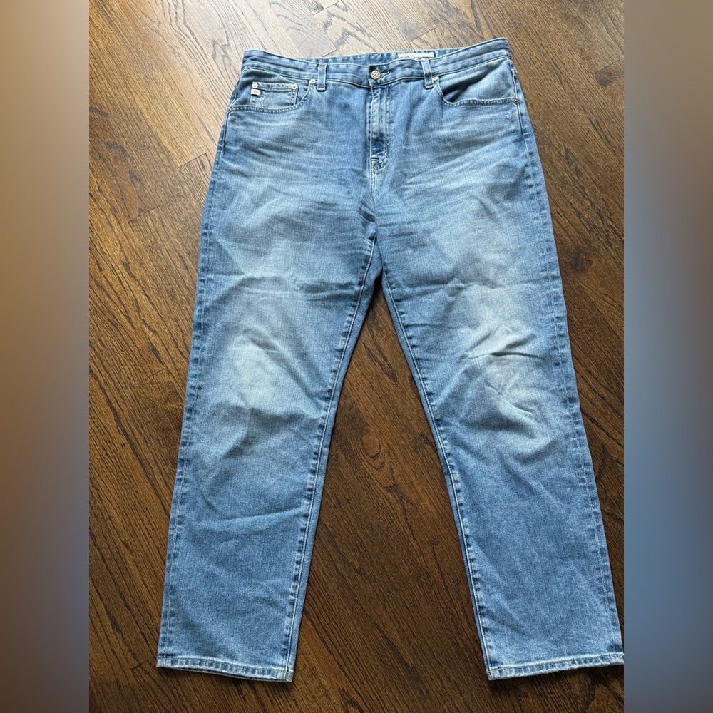 Ag Adriano Goldschmied Blue Boyfriend Jeans with Vintage Distressing